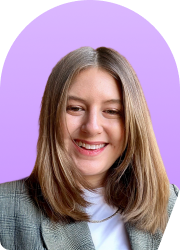 Headshot of a smiling woman against a purple background