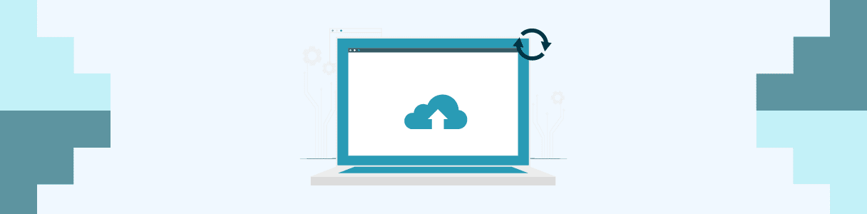 Laptop screen displaying cloud upload icon, indicating data syncing or backup.