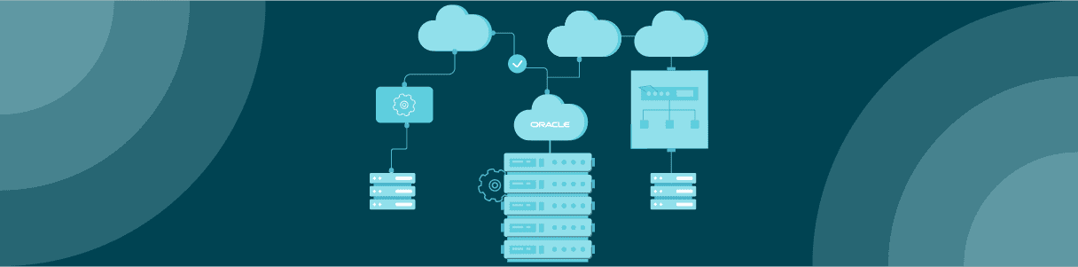 Diagram showing Oracle cloud infrastructure, highlighting servers and connections. Addressing Oracle update risks.