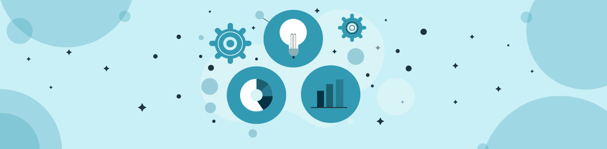 Infographic depicting digital assurance, showing gears, charts, and a lightbulb.