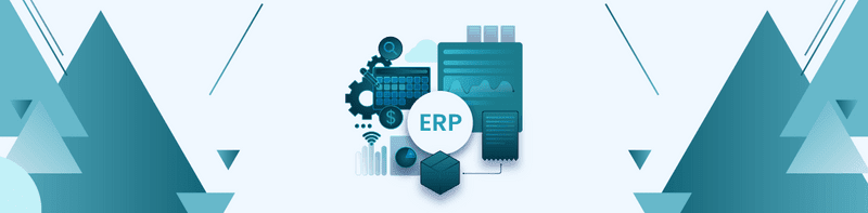 ERP system infographic showing integrated modules, data analytics, and automation for next-gen business processes.