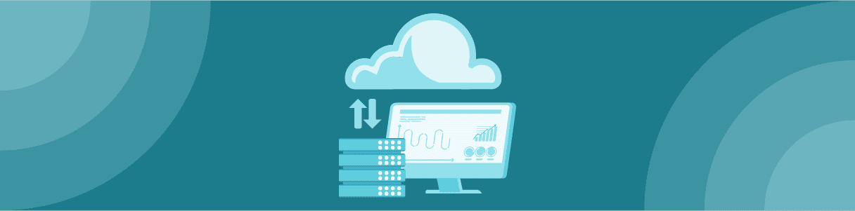 Diagram showing data transfer between a server, computer displaying Oracle EPM Cloud analytics, and the cloud.
