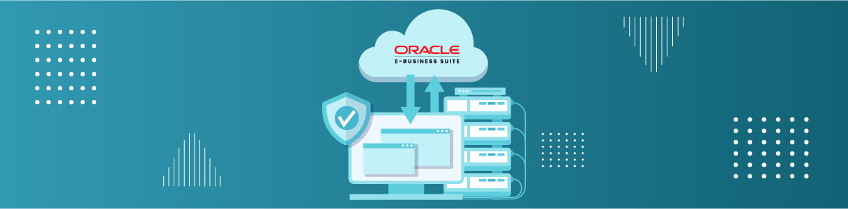 Diagram showing secure Oracle E-Business Suite 12.2.13 cloud data transfer to a computer.
