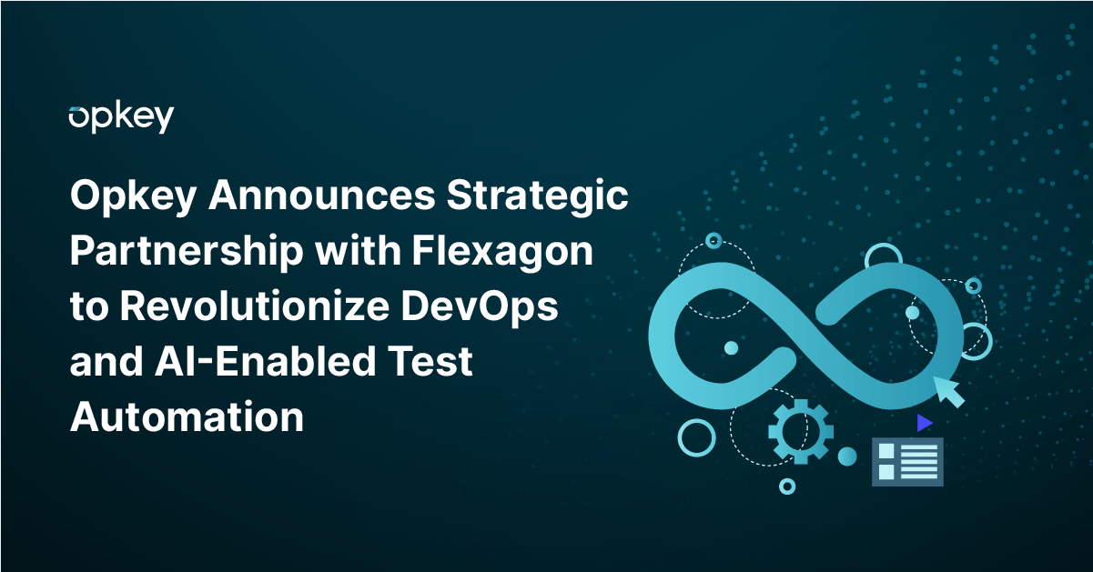 Opkey and Flexagon partnership logo; revolutionizing DevOps and AI-enabled test automation.