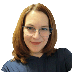Headshot of a woman with shoulder-length auburn hair wearing glasses.