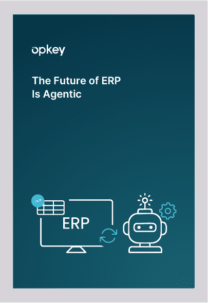 Agentic ERP: Robot interacts with ERP software, automating tasks and improving efficiency.