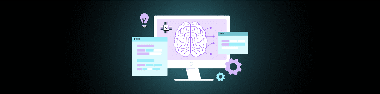 Computer screen displaying an AI brain, connected to data interfaces; agentic AI concept.