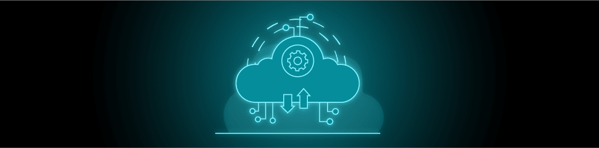 Icon of a cloud with gears, data transfer arrows, and network connections, representing Oracle Cloud HCM.