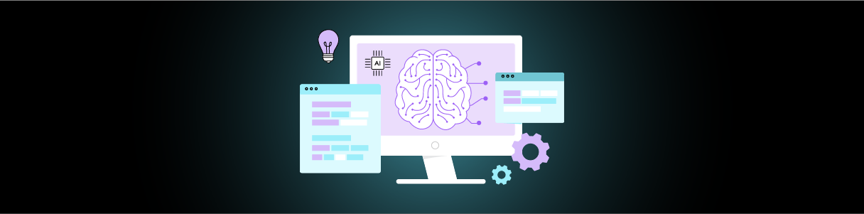 Computer screen displaying an AI brain, connected to data interfaces and settings. Agentic AI concept.