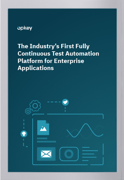 Opkey's fully continuous test automation platform for enterprise applications infographic.