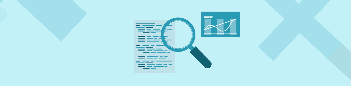 Magnifying glass over document and graph; illustrating data analysis for Opkey distributed deployment network layout.