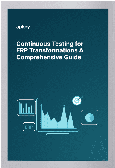 Infographic: Continuous testing for ERP transformation success. Charts show data analysis and target achievement.