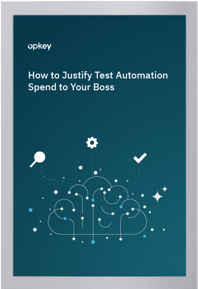 Infographic: Justify test automation spending. Brain-shaped network shows improved testing efficiency.