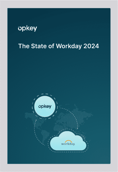 Opkey and Workday 2024 integration graphic. The State of Workday 2024.