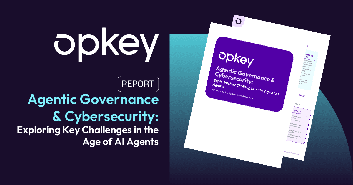opkey logo with title of paper "Agentic Governance & Cybersecurity: Exploring Key Challenges in the Age of AI Agents"