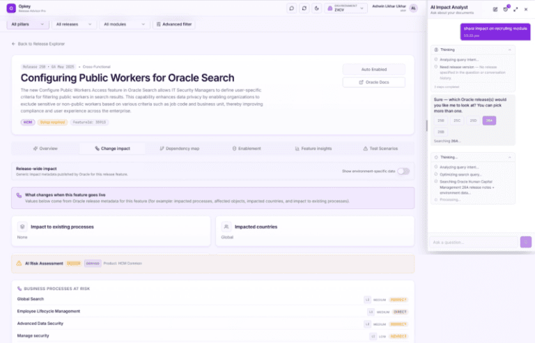 Oracle Release Notes to Insights | Opkey Release Advisor
